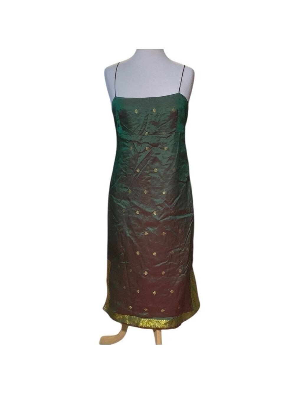 Vintage 90’s iridescent gold embroidered spaghetti strap dress size L